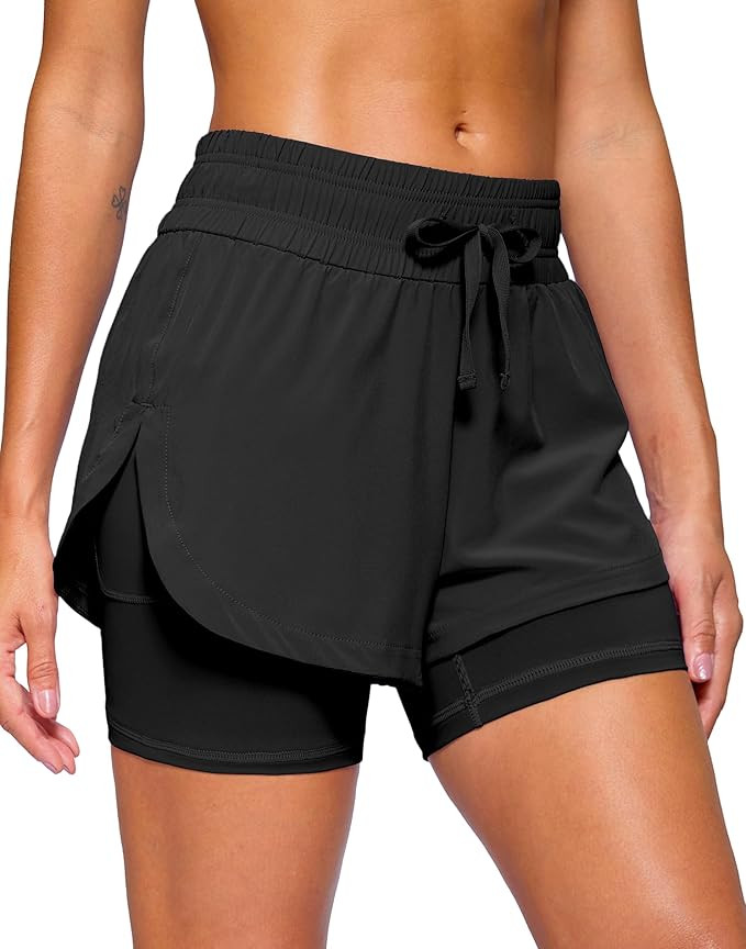 Soothfeel Women's 2 in 1 Running Shorts 5" Athletic Shorts High Waisted Workout Gym Tennis Exerci... | Amazon (US)