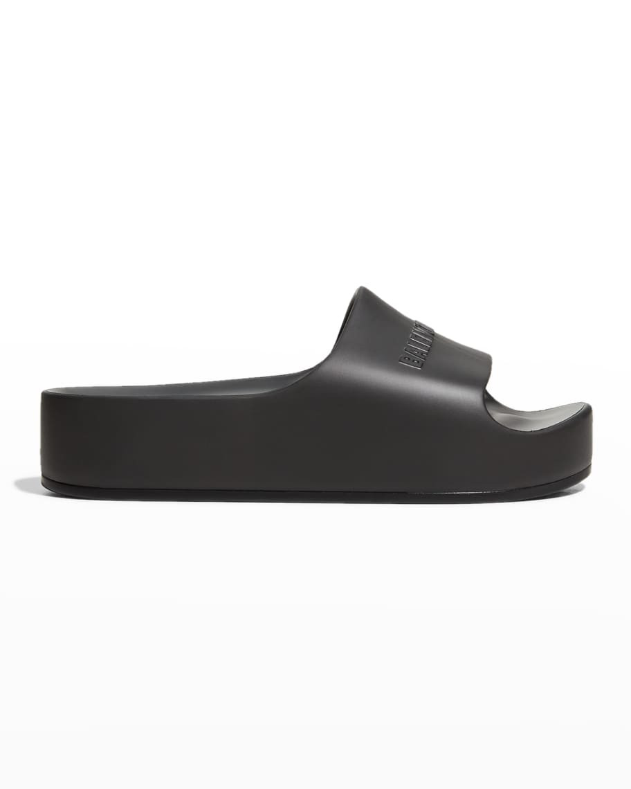 Balenciaga Logo Chunky Slide Pool Sandals | Neiman Marcus