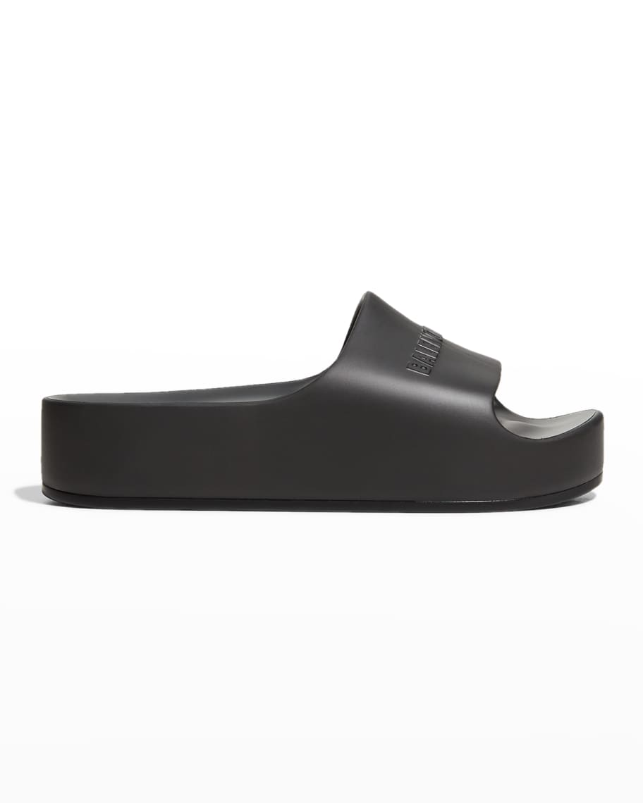 Balenciaga Logo Chunky Slide Pool Sandals | Neiman Marcus