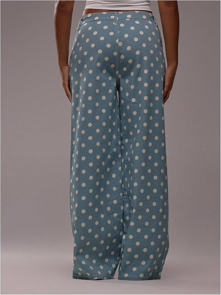 WDIRARA Women's Polka Dots Jeans Vintage Mid Rise Wide Leg Denim Pants with Pockets | Amazon (US)