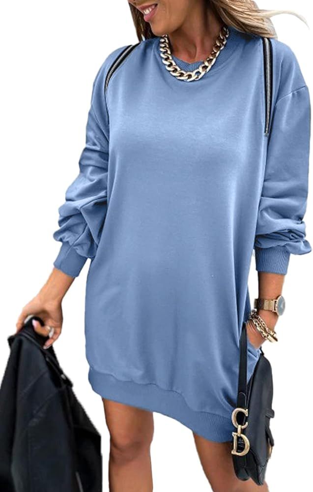 PRETTYGARDEN Women's Casual Mini Sweatshirt Dress Long Sleeve Crewneck Loose Fitting Pullover Tun... | Amazon (US)