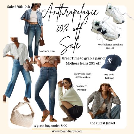 The Anthropologie LTK 20% off Sale 

Best time to shop some of my favorite and most worn items!

Mothers jeans if you’ve been wanting a pair now is the time! 

New balance 327 tennis shoes 
Never on sale .. grab for 20% off 
5 colors some fully stocked some sizes limited!

Best designer dupe bag under $100

My go to baseball cap comes in 6 colors 

Cashmere sweater

The cutest tweed jacket 

#LTKxAnthro #LTKshoecrush #LTKsalealert