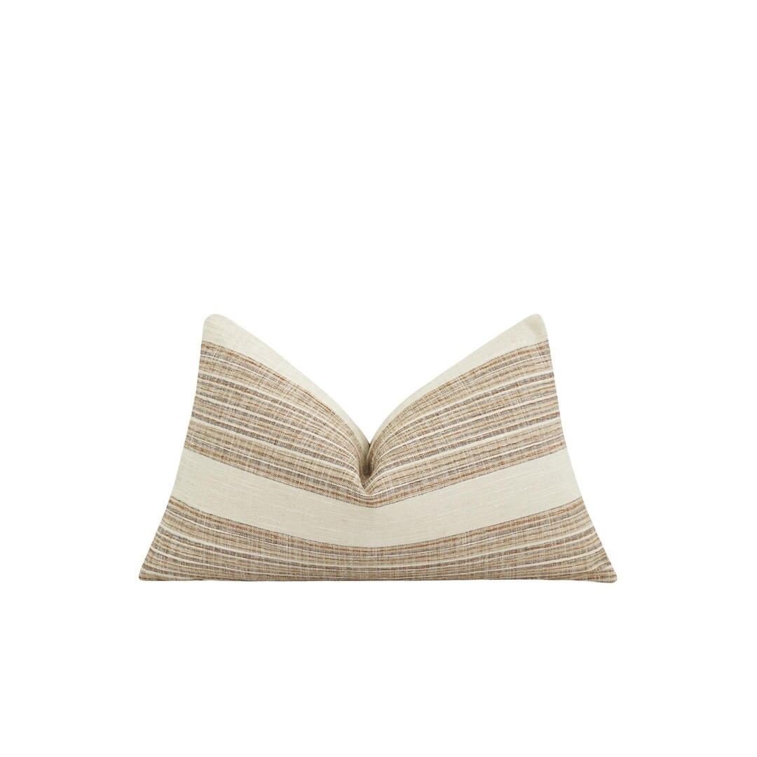 Wide Vertical Stripe Pillow Cover, Beige Brown Woven Throw Pillow, Earthy Brown Stripe Pillow Cov... | Etsy (US)