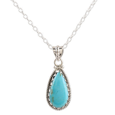 Sterling Silver and Reconstituted Turquoise Pendant Necklace | NOVICA