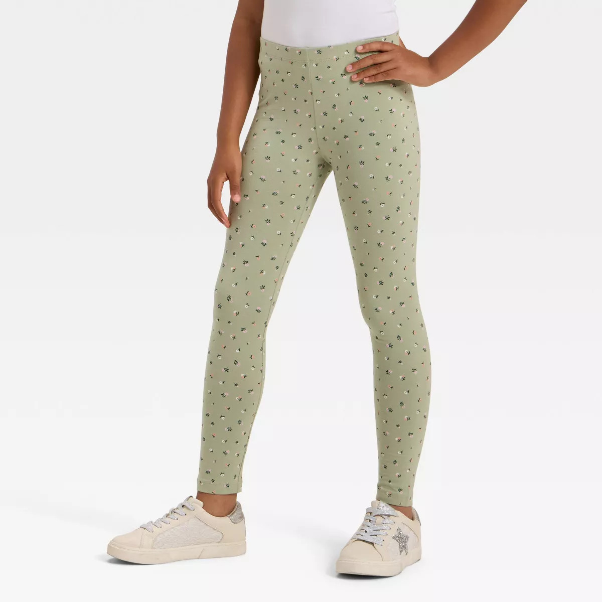 Girls' 'Floral' Leggings - Cat & Jack™ Light Olive | Target