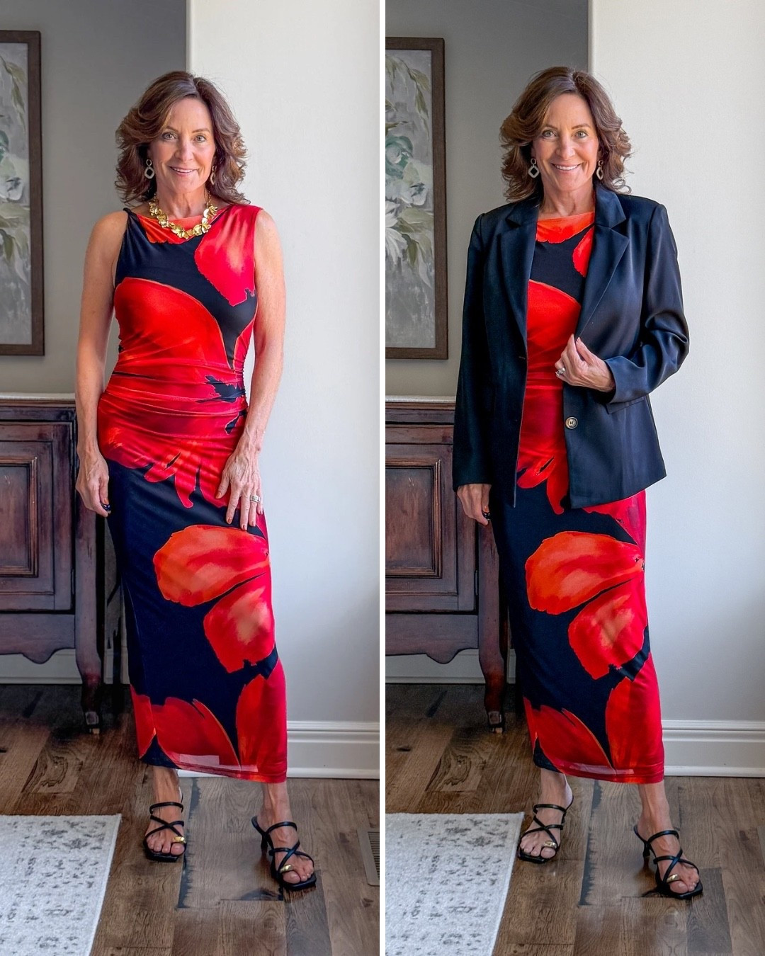 Work to Dinner Outfit for Women Over 50

One dress. Two completely different vibes. ❤️

This bold printed midi goes from date night to polished office with one simple swap — add a structured blazer and you’ve instantly elevated the look. Remove it, add statement jewelry, and you’re evening-ready.

If you’re building a smarter wardrobe, start with pieces that stretch.

Linked here on LTK — dress, blazer, heels, and accessories.

#WorkOutfitOver50 #StyleOver50 #MidlifeStyle #VersatileWardrobe #ConfidentOver50