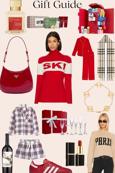 #christmas #giftguide #giftideas #holiday #red #sweater #scarf #bag #beauty 