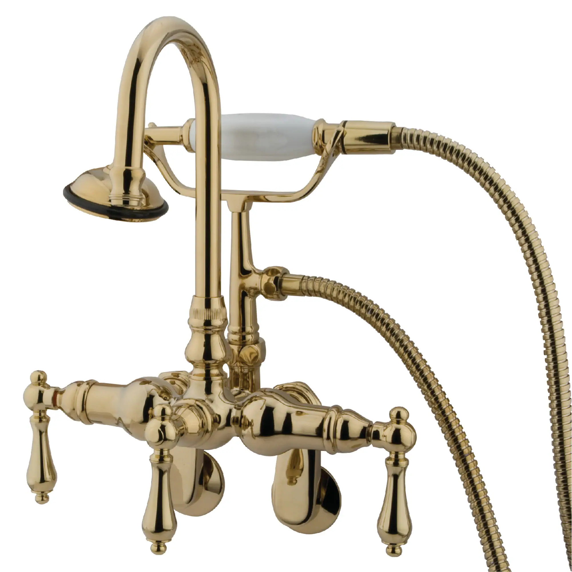 Kingston Brass Vintage Polished brass 3-handle Wall-mount High-arc Bathtub Faucet with Hand Shower ( Valve Included ) | WLCC301T2 | Lowe's