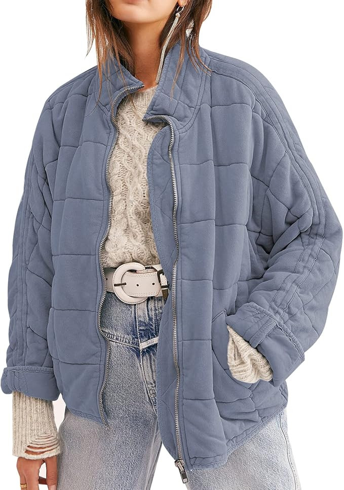 ETCYY Women's Causal Lightweight Quilted Jackets Long Sleeve Oversized Warm Winter Zip Up Coat wi... | Amazon (US)