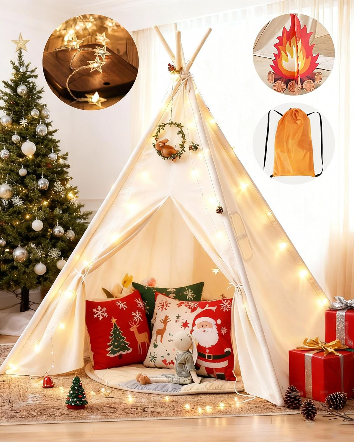 Tiny Land Teepee Tent for Kids with Star Lights, Foldable Play Tent for Girls & Boys, Washable In... | Amazon (US)
