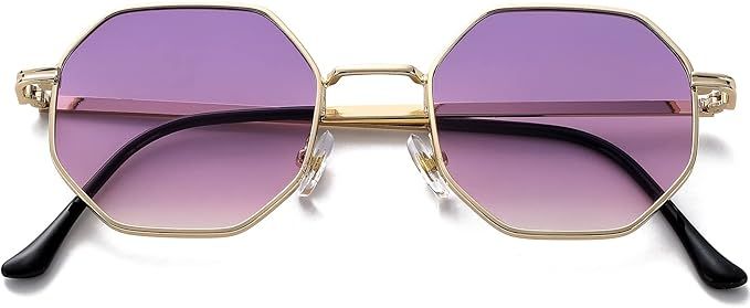 PORADAY Square Sunglasses for Women Men Retro Octagon Metal Sun Glasses Vintage Polygon Shades | Amazon (US)