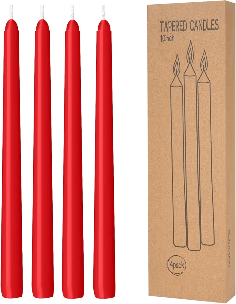 4 Pack Red Taper Candles - Taper Candles 10 Inch Dripless, Smokeless & Unscented - 8 Hours Long B... | Amazon (US)