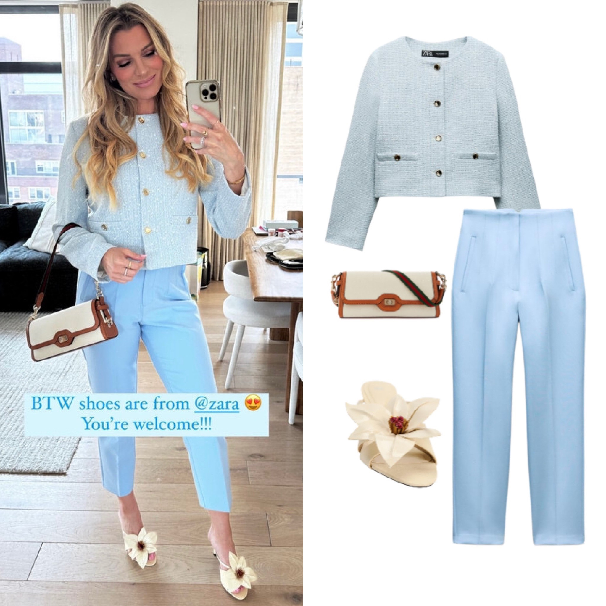 Lindsay Hubbard’s Blue Tweed Jacket Pants + Shoes are by Zara // Shop Her Bag + Similar Styles 📸 + Shoe Info= @lindshubbs