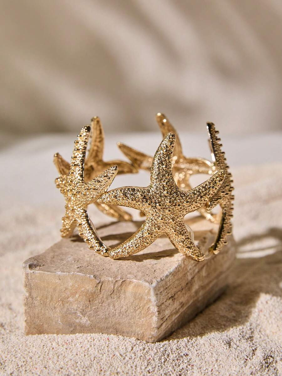 Tropiscape Elastic Gold Silver Big Starfish Bracelet Bangle Beach Jewelry Beach Autumn Winter Gif... | SHEIN