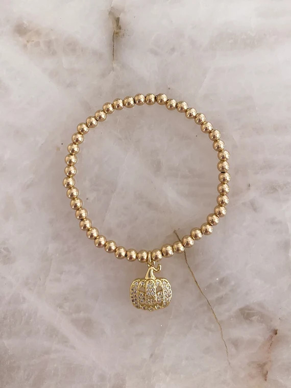 Read the full title
    4mm 14k Gold Filled Beaded Bracelet | Pumpkin Charm | Jack O'Lantern Brac... | Etsy (US)