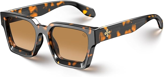 VISOONE Vintage Tortoise Square Sunglasses for Women Men Gradient Brown Lens Premium Wire Core Te... | Amazon (US)