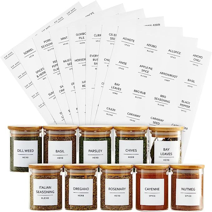 184 Spice Jar Labels Preprinted, Minimalist Black Text on White Square Seasoning Stickers with Na... | Amazon (US)