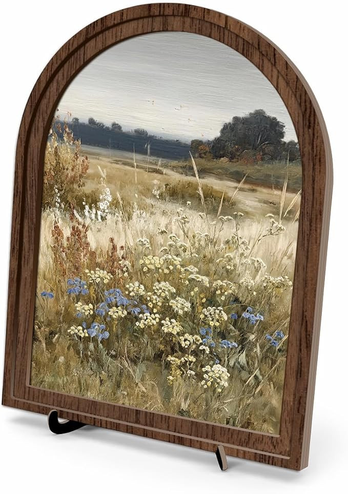 Rustic Farmhouse Tabletop Decor Sign, Arched Wooden Frame Wildflower Meadow Artwork for Desk Shel... | Amazon (US)