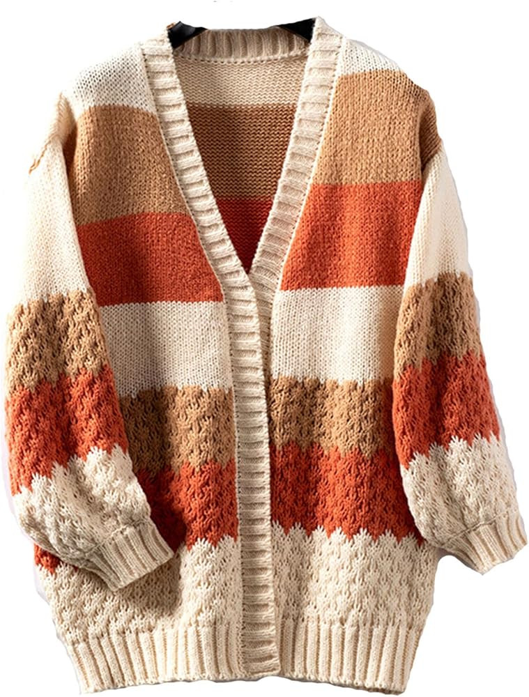 JASCLS Women's Long Sleeve Color Block Chunky Cable Knitted Oversized Sweater Cardigans for Women | Amazon (US)