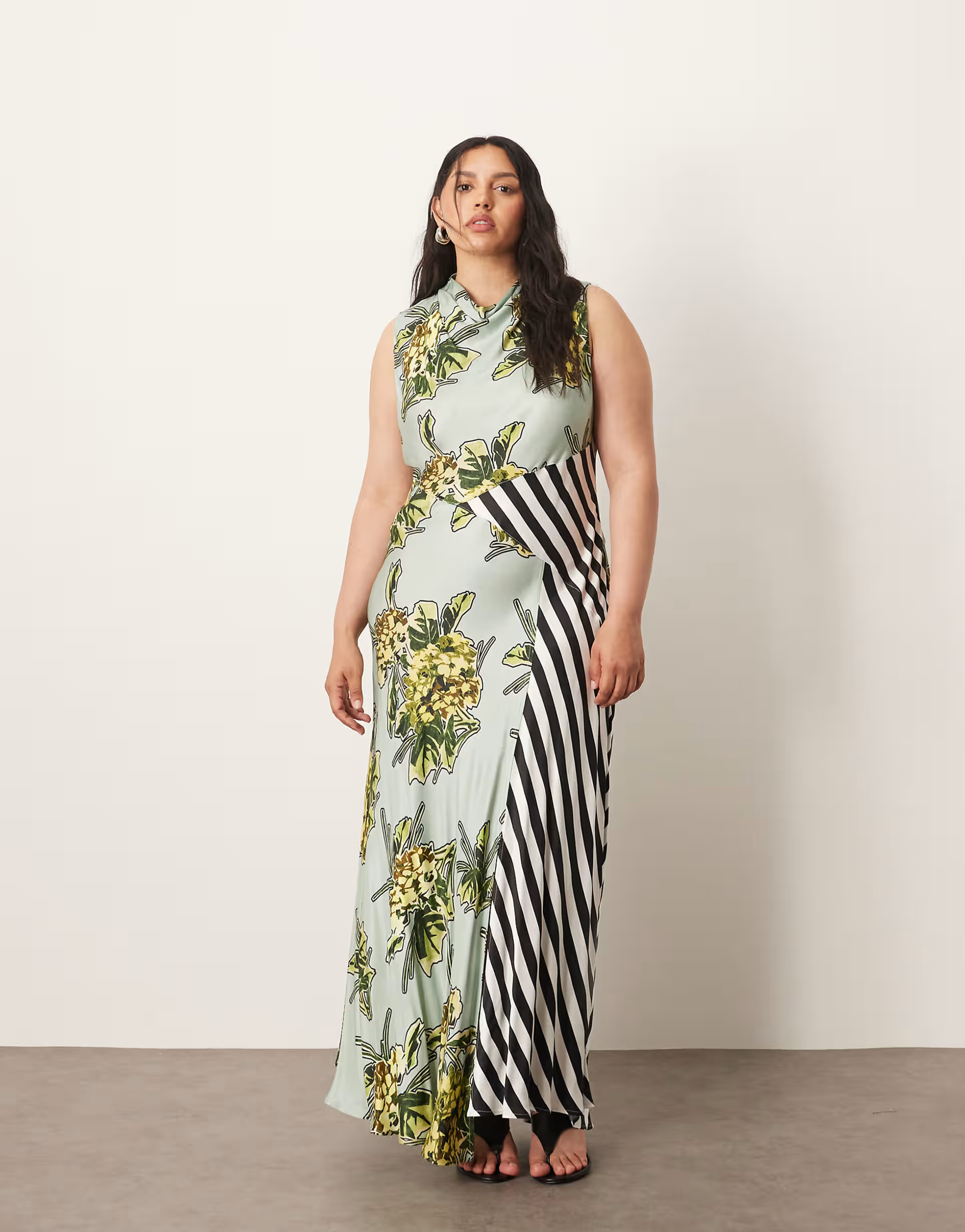 ARRANGE Curve floral print and stripe sleeveless cowl neck maxi dress | ASOS (Global)
