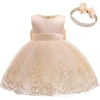 CMMCHAAH 0-6 Years Baby Girls Pageant Lace Embroidery Dresses Toddler Formal Dress with Headwear | Amazon (US)