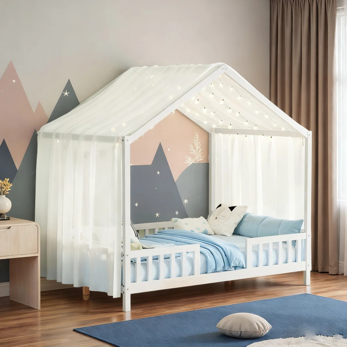 Low House Style Bed With Curtains | Wayfair North America