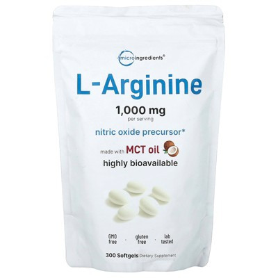 Micro Ingredients L-Arginine, 300 Softgels (250 mg per Softgel) | Target