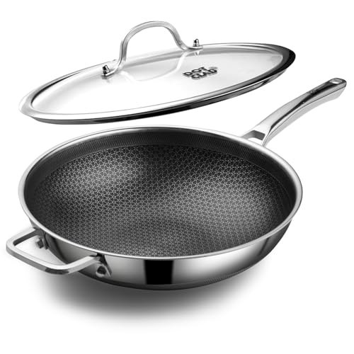 Wok pan,Hybrid 12 inch Wok with Lid, PFOA Free Cookware,non stick Stainless Steel Woks & Stir-fry pans Nonstick, Dishwasher and Oven Safe, Works on Induction | Amazon (US)