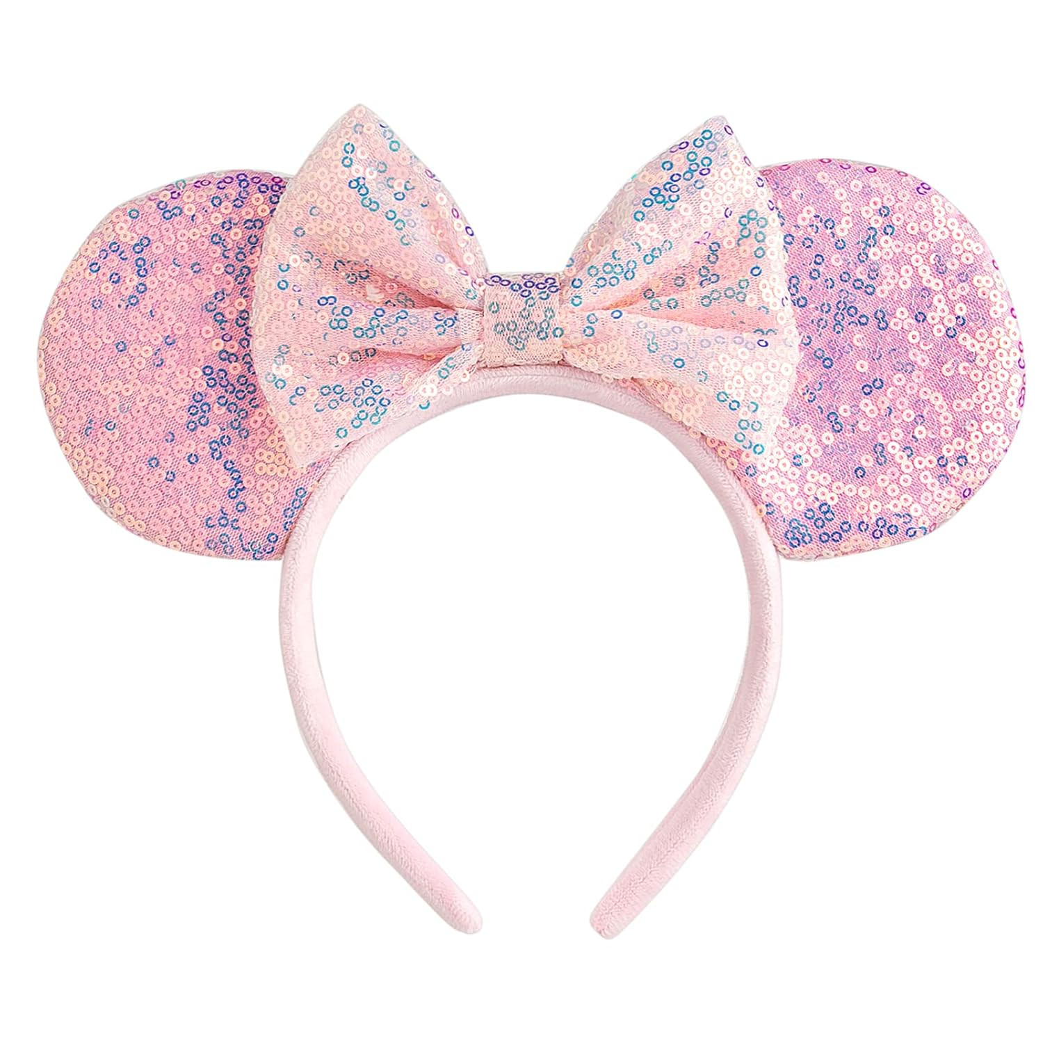 CHuangQi Mouse Ears Headband with Bow, Double-sided Sequins, Glitter Hair Band for Birthday Party... | Amazon (US)