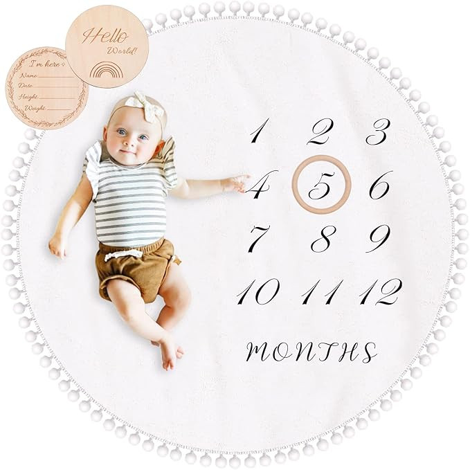 Baby Milestone Monthly Blanket with Double-Sided Milestone Cards and Circle Ring Play Mat Large(4... | Amazon (US)