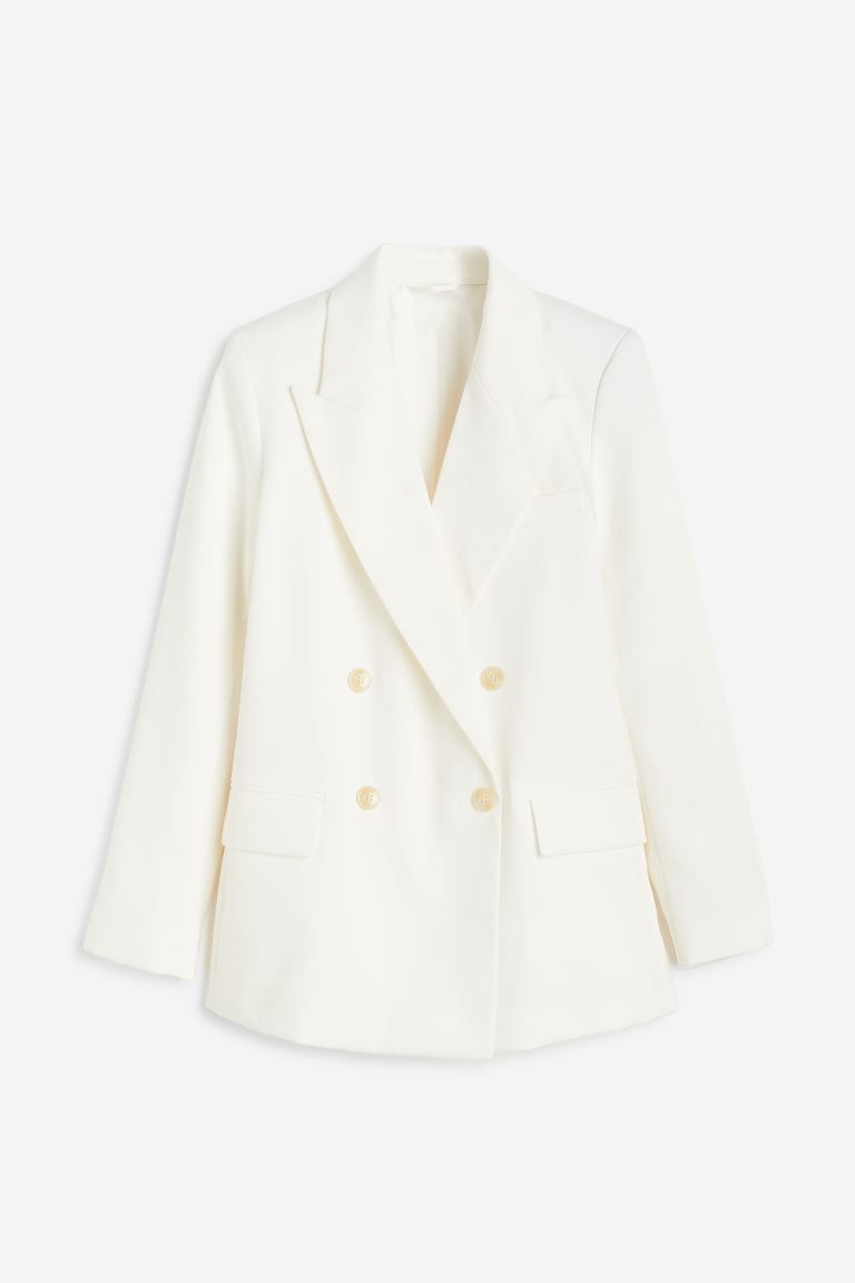 Double-breasted blazer - V-neck - Long sleeve - White - Ladies | H&M GB | H&M (UK, MY, IN, SG, PH, TW, HK)