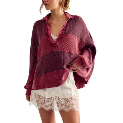 Free People Rainn Thermal Knit Top in Neutral Combo at Nordstrom, Size X-Large | Nordstrom