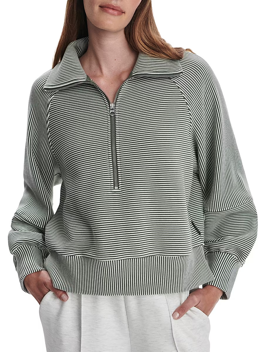 Women's Milano Striped Cotton-Blend Sweatshirt - Thyme Egret - Size XS | Saks Fifth Avenue