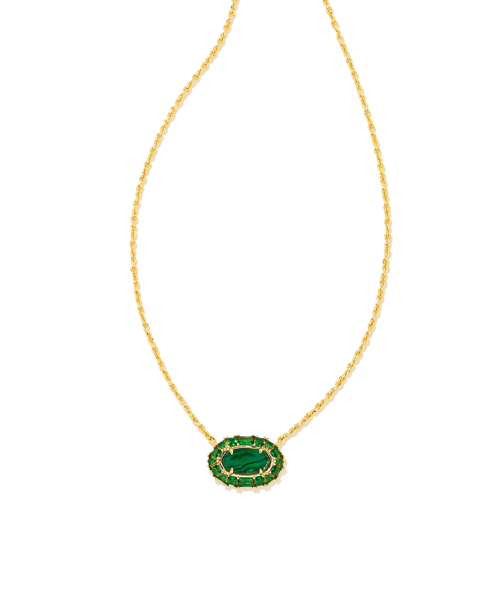 Elisa Gold Crystal Frame Short Pendant Necklace in Kelly Green Illusion | Kendra Scott