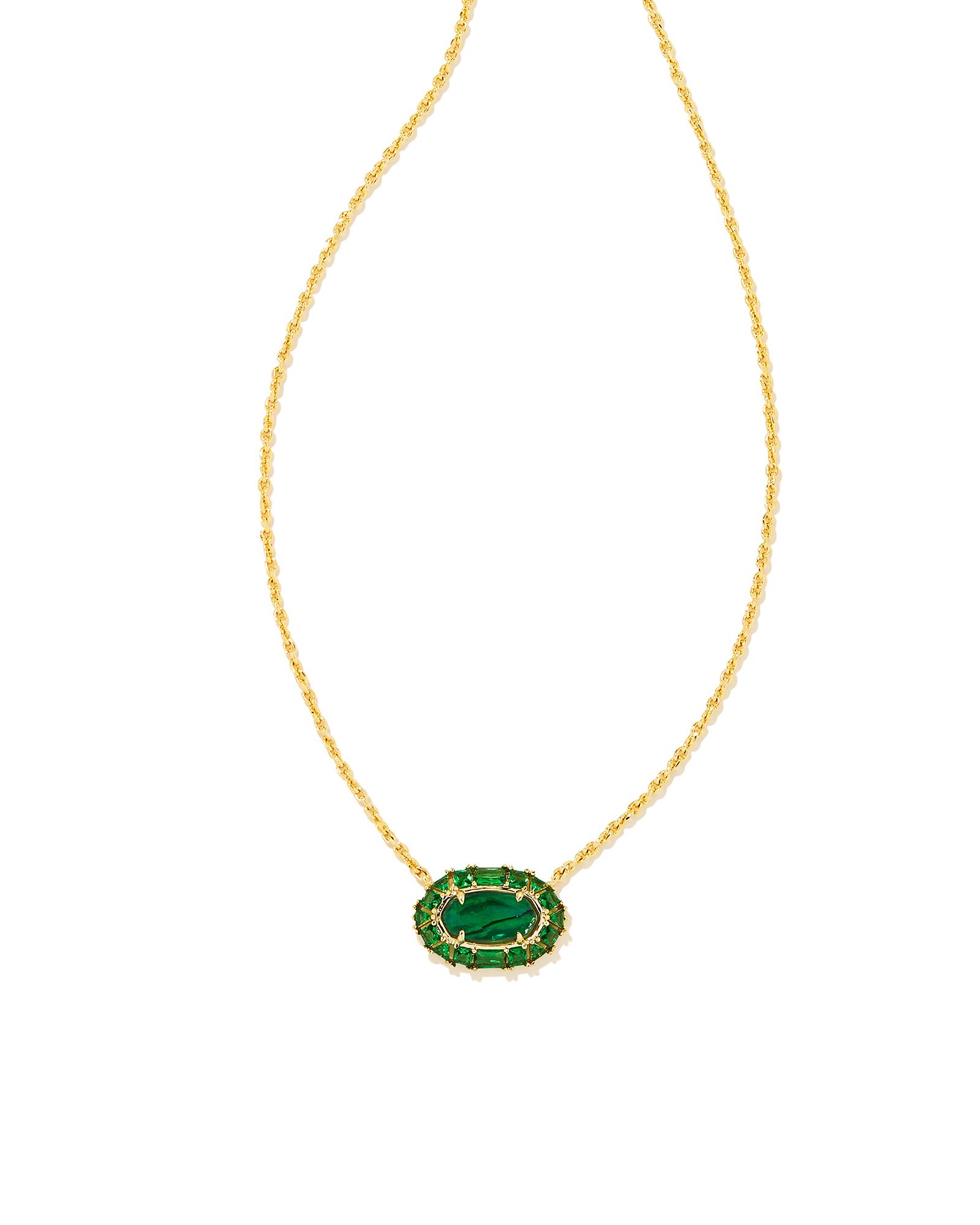 Elisa Gold Crystal Frame Short Pendant Necklace in Kelly Green Illusion | Kendra Scott | Kendra Scott