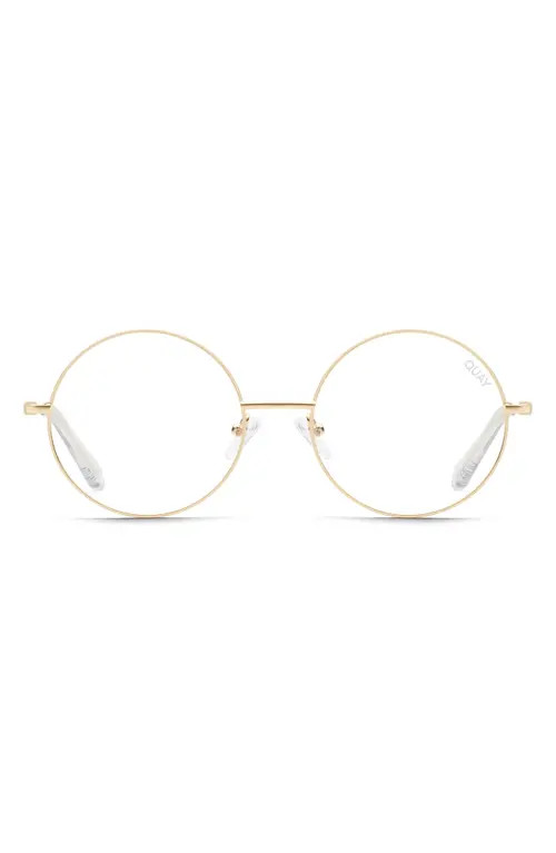 Quay Australia Roll With It 52mm Round Blue Light Blocking Glasses in Gold /Clear at Nordstrom | Nordstrom