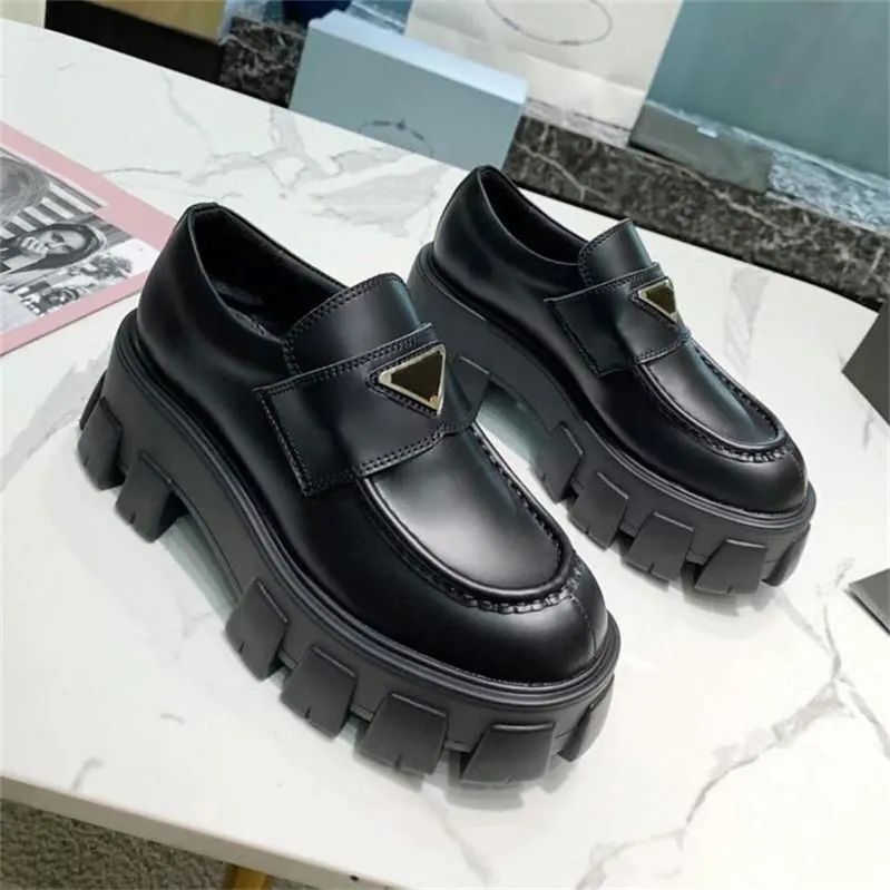 Designer Shoe Men Women Casual Monolith Triangle Logo Black Leather Shoes Increase Platform Sneak... | DHGate