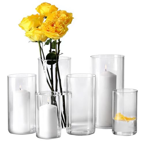 Hurricand Candle Holder 6 PCS, Glass Pillar Candle Holder, Clear Glass Cylinder Candleholder Glass Cylinder Vase for Centerpieces Wedding Party Decoration | Amazon (US)