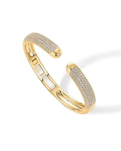 PAVOI 14K Yellow Gold Plated Cubic Zirconia Pave Bangle for Women | Cuff Bracelet 7.5-Inch | Amazon (US)