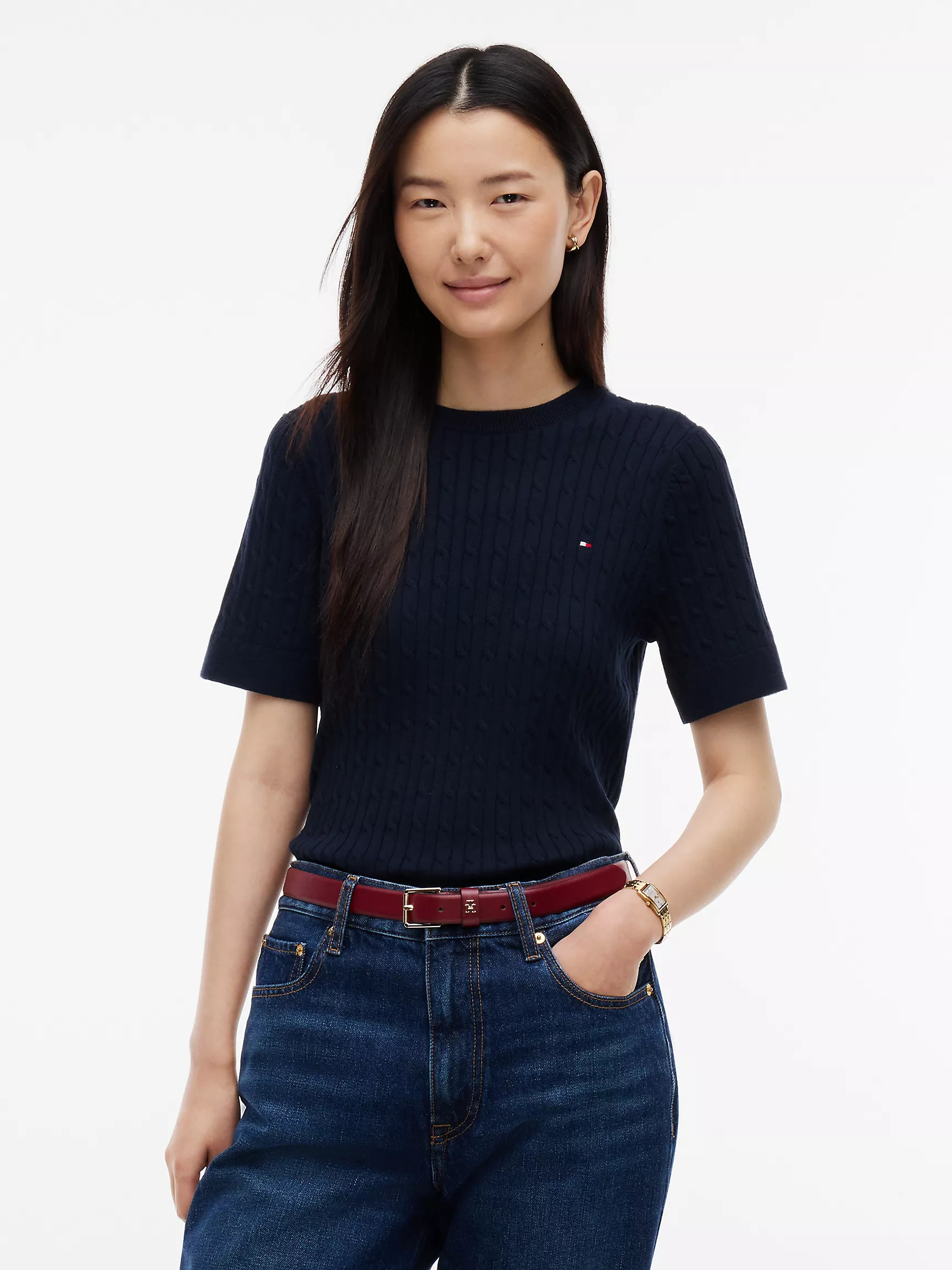 Short-Sleeve Cable Knit Sweater | Tommy Hilfiger | Tommy Hilfiger (US)