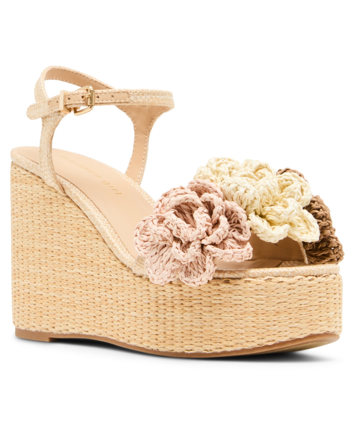 Madden Girl Women's Shore Raffia Flower Platform Wedge Sandals - Natural Floral Multi | Macy's