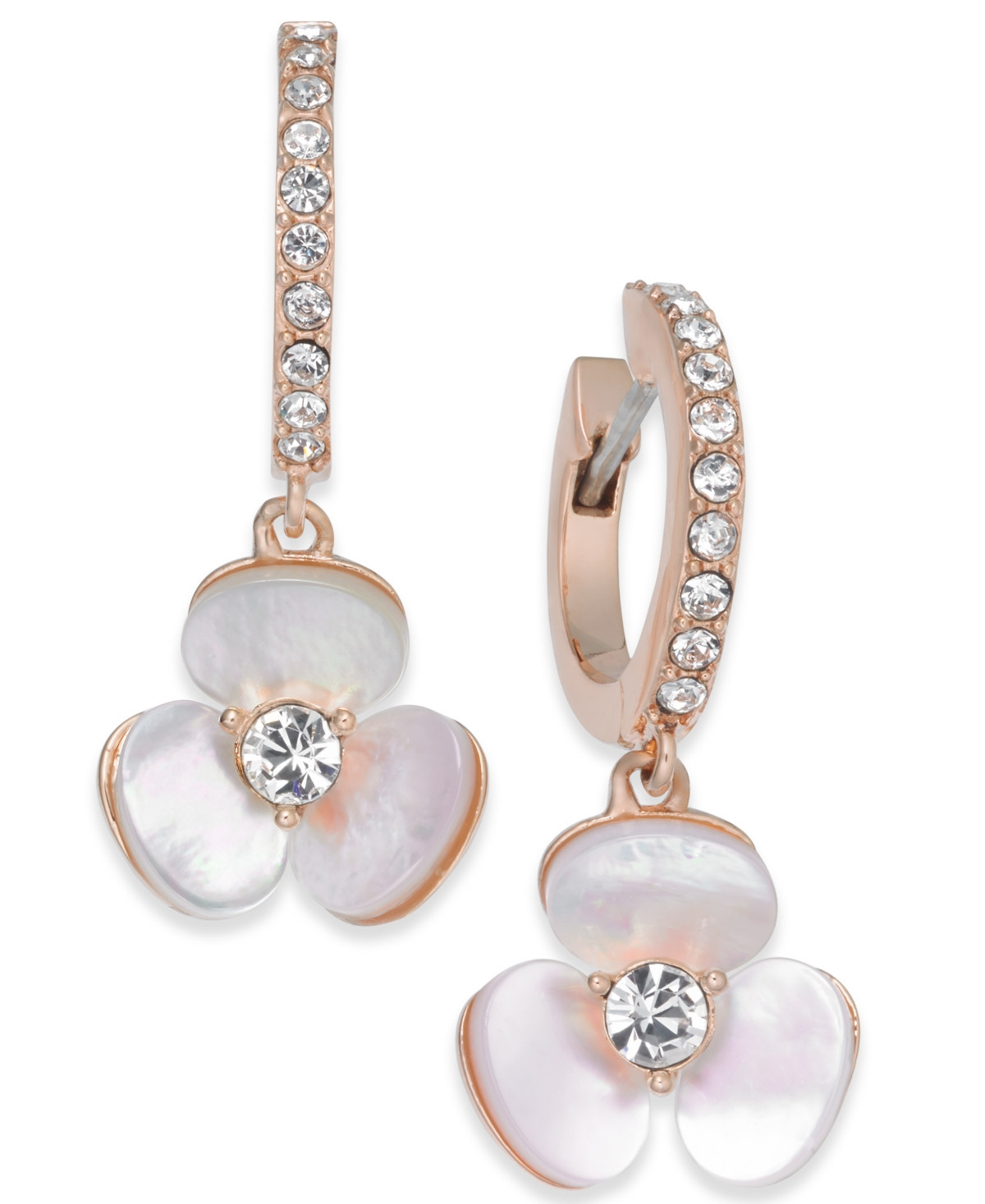 Kate Spade New York 14k Rose Gold-Plated Pave & Mother-of-Pearl Flower Drop Earrings - Cream Multi | Macy's