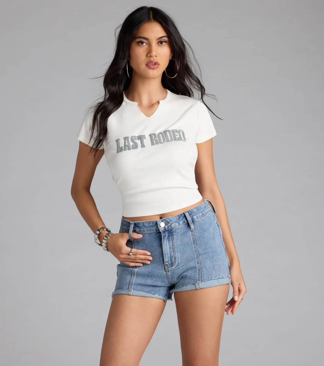 Sequin Last Rodeo Bridal Crop Tee | Windsor Stores
