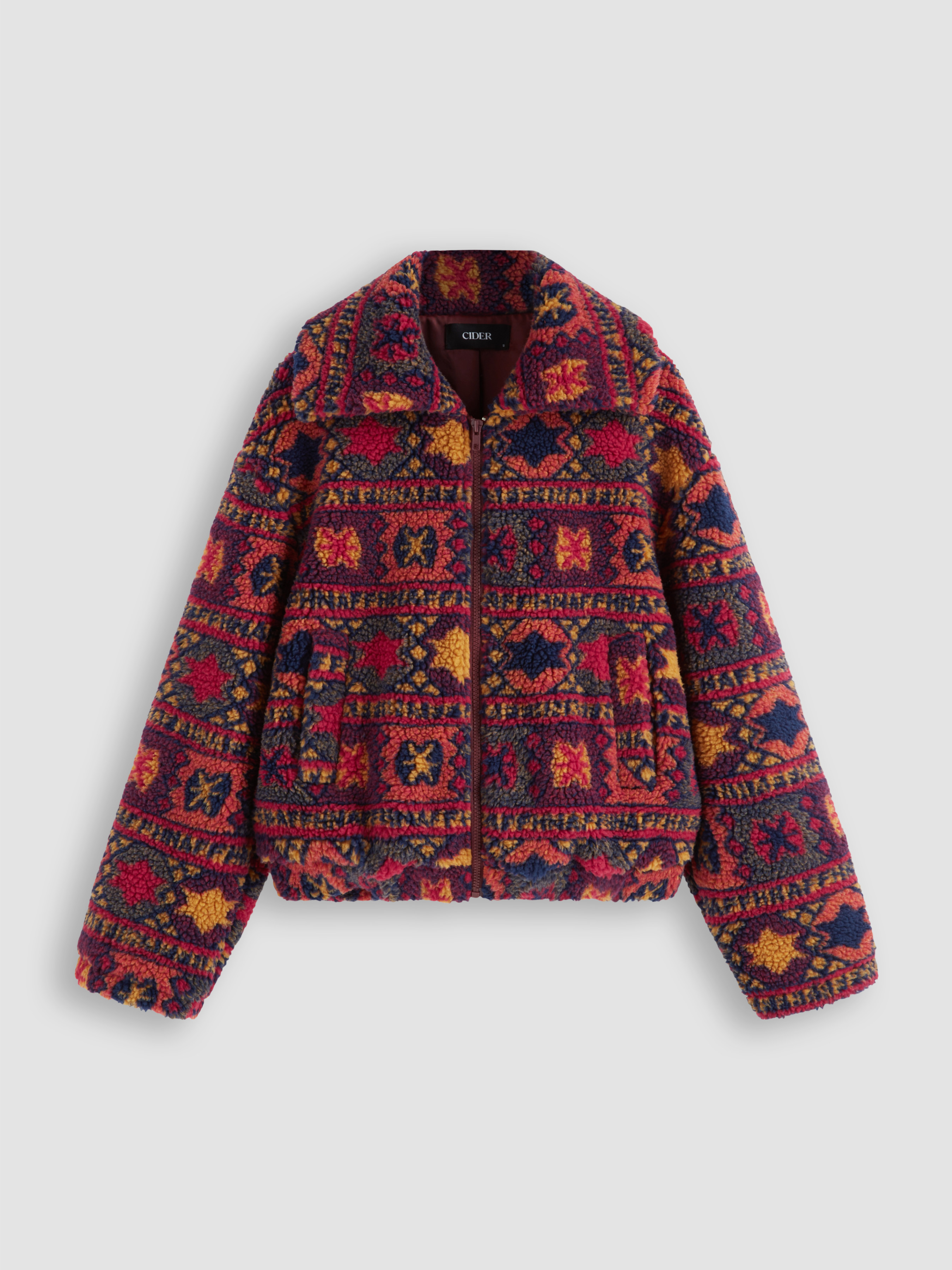 Fleece Fleece Collar Graphic Oversized Jacket For Daily Casual | Cider