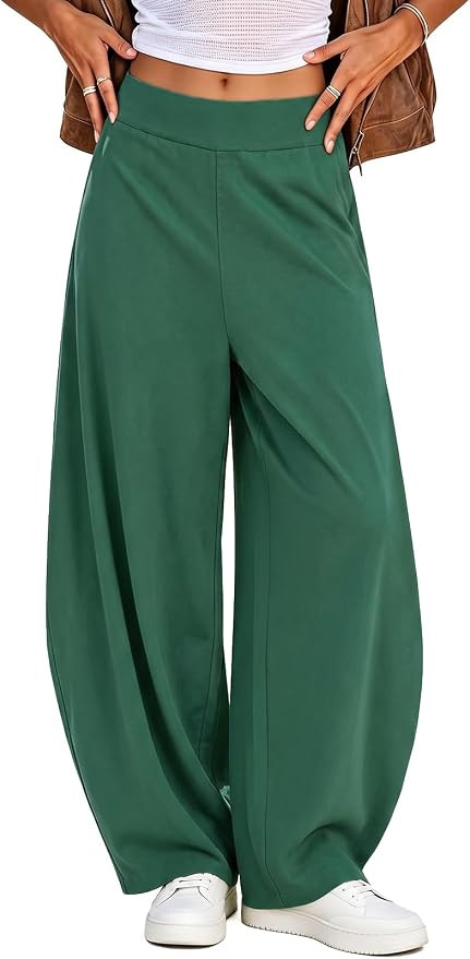 Fisoew Women's Baggy Wide Leg Track Pants Casual Elastic High Waisted Barrel Active Gym Trousers ... | Amazon (US)