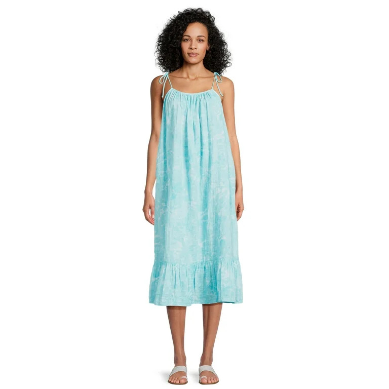 Time and Tru Women's Tie Shoulder Midi Dress, Sizes XS-XXXL | Walmart (US)