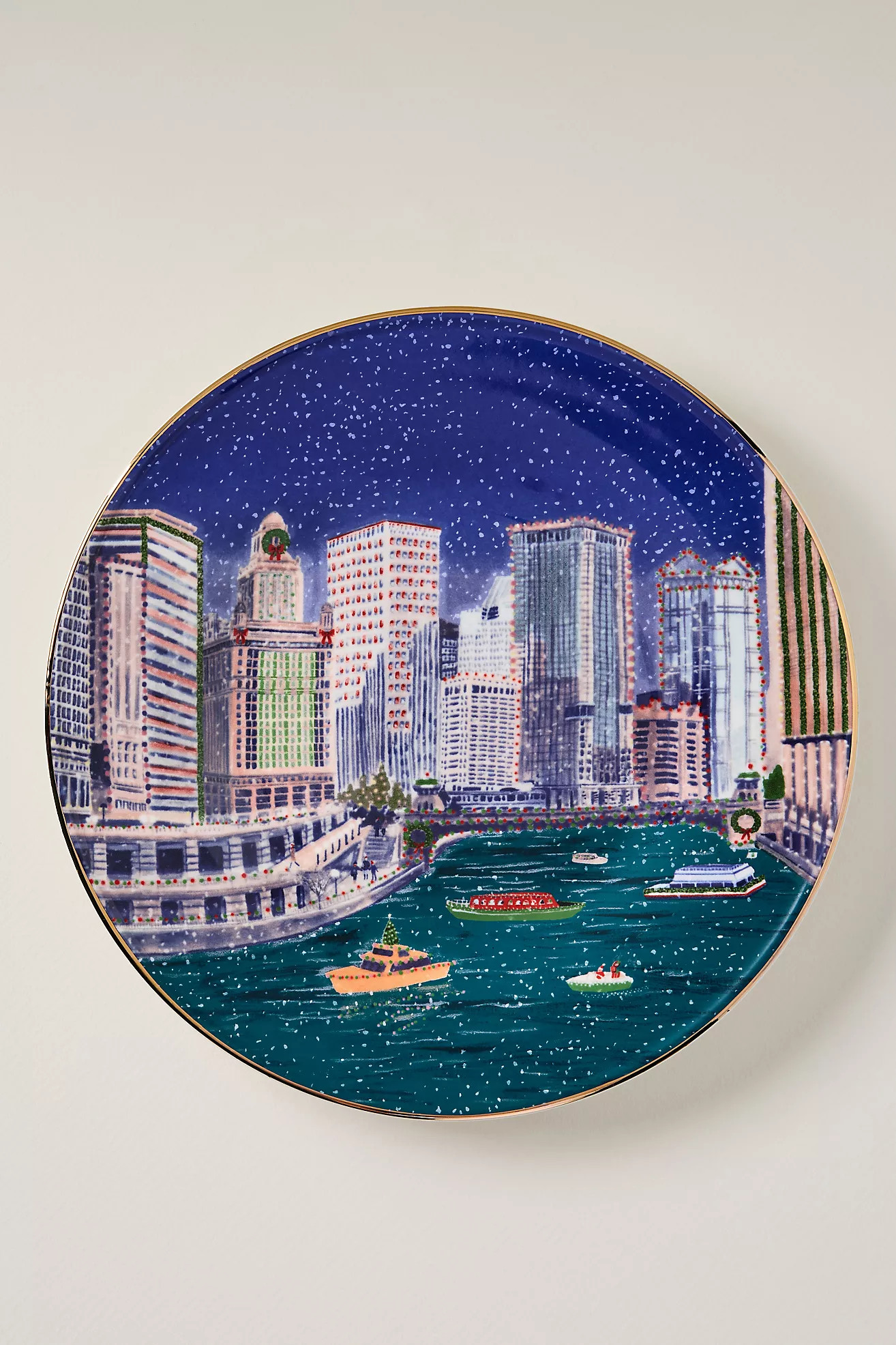 Holiday in the City Stoneware Dessert Plate | Anthropologie (US)