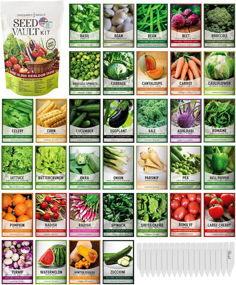 Gardeners Basics, Survival Vegetable Seeds Garden Kit Over 16,000 Seeds Non-GMO and Heirloom, Gre... | Amazon (US)