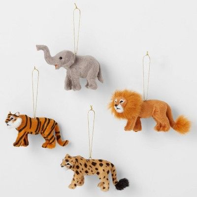 4ct Faux Fur Animal Christmas Tree Ornament Set Lion/Tiger/Elephant/Leopard - Wondershop&#8482; | Target