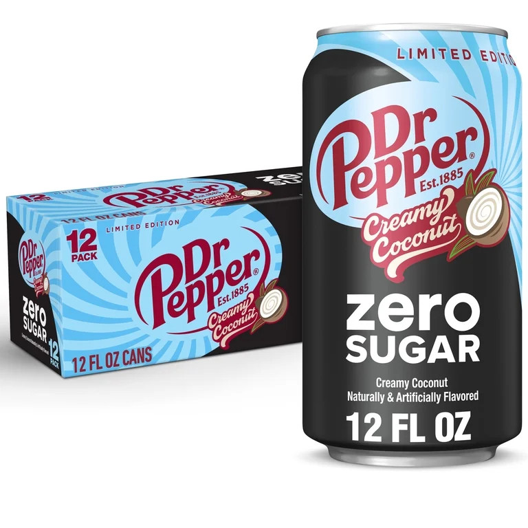 Dr Pepper Zero Sugar Creamy Coconut Soda Pop, 12 fl oz, 12 Pack Cans | Walmart (US)
